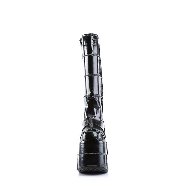 Demonia Men's Stack-301 Knee High Platform Boots - Black Patent D3790-58US Clearance